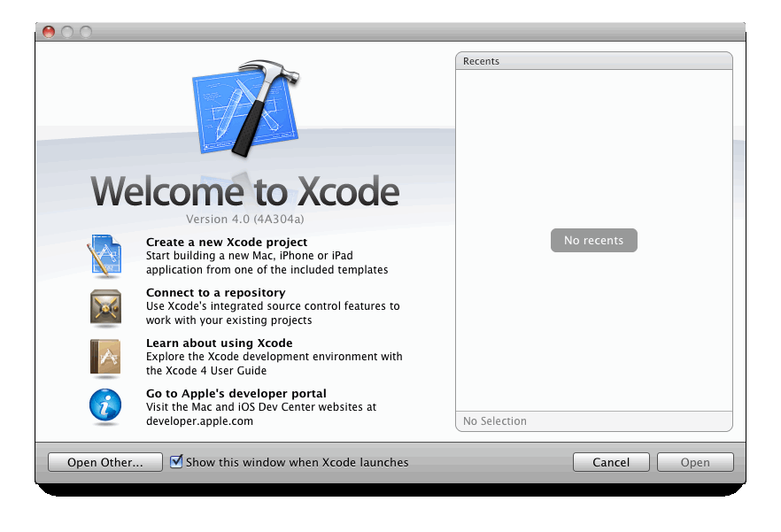 Welcome to Xcode画面